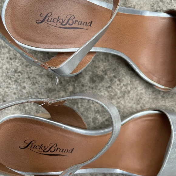 Lucky Brand  Silver Ankle Strap Heels, Size 7 - Picture 3 of 13